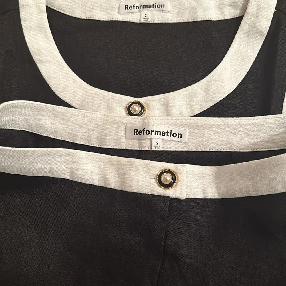 NEW Reformation Roxy Linen Two Piece Skort in Black White Contrast | size 2 - Picture 9 of 11